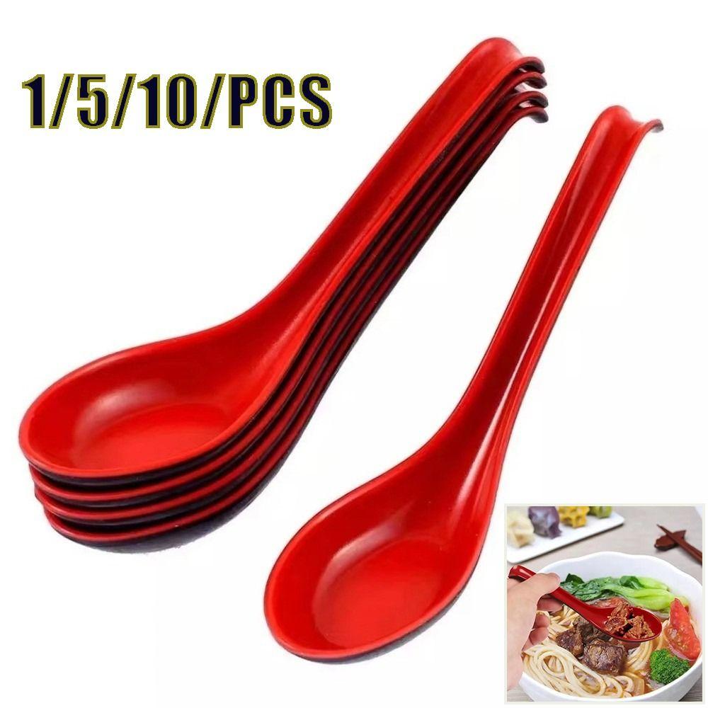 1/5/10pcs Drop-resistant Soup Spoon Bicolor Rice Spoons Japanese Style Long Handle Spoon Bar