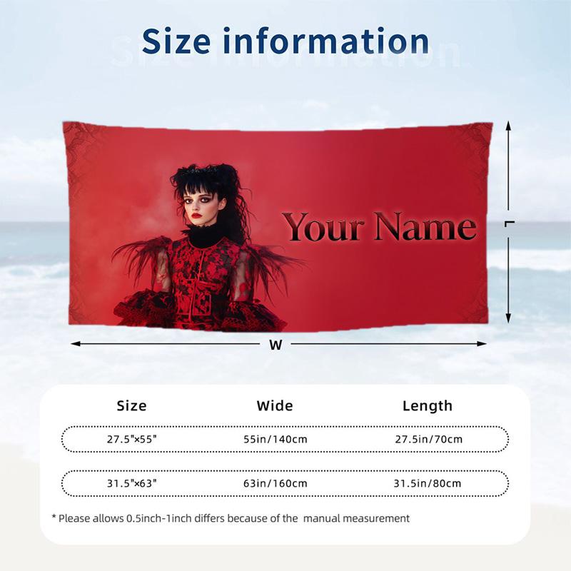 Custom Text Beach Towel, Soft Absorbent Swimming Multi-use TowelBeetlejuice Lydia Deetz