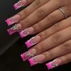 3D Star French Floral Rhinestone Gradient Square Nails - Medium-Long Luxury Wearable Nail Tips
