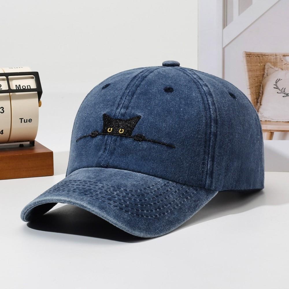 Fashion Cartoon Cat Embroidery Baseball Cap Visor Washed Cotton Peaked Cap Adjustable Sunscreen Hats For Man Women