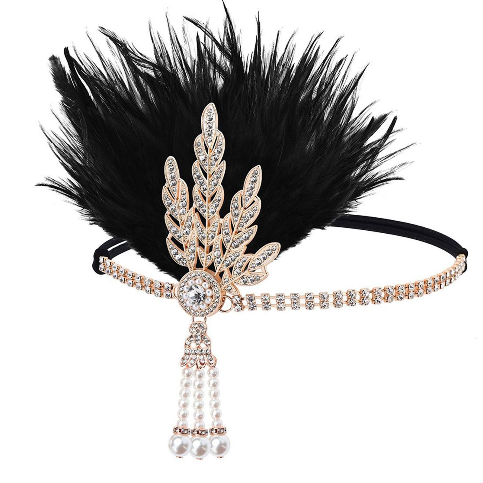 

Элегантная повязка на голову с листьями и перьями из стразов в стиле 1920-х годов для свадебной вечеринки и официального мероприятия. Удобный эластичный ободок. B