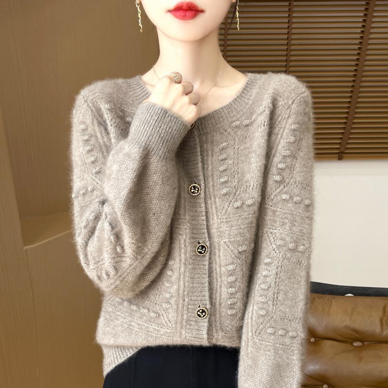 QingHe Cashmere Women's 30% Cashmere Cardigan - Soft & Warm Wool Blend Sweater