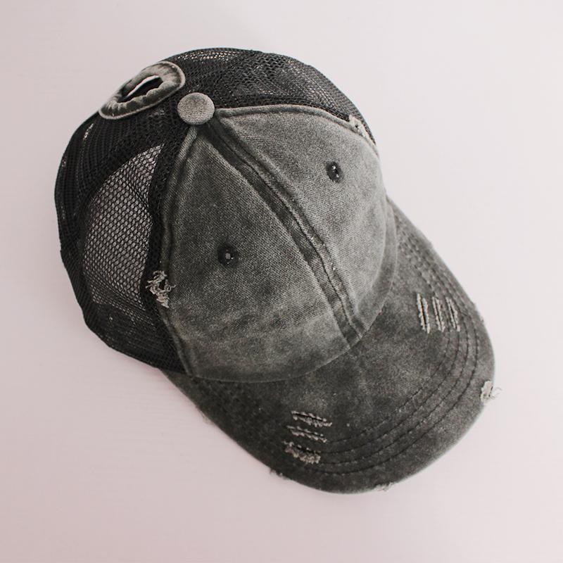 Vintage Ponytail Baseball Cap Women izable Fit Snapback Hat Mesh Distressed Summer Cap Woman Sunhat