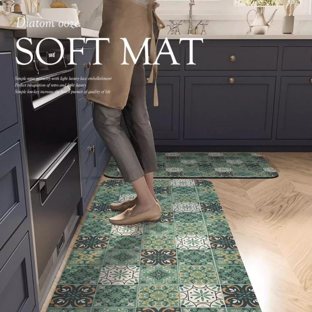 2pcs Printed Kitchen Carpet Rug Stain Resistant Non Slip Kitchen Floor Mat Carpets Soft Water Absorbent Entrance Door Mat