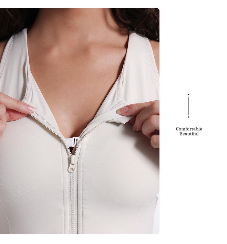 High-Impact Lycra Sports Bra with Front Zipper and Fixed Cups