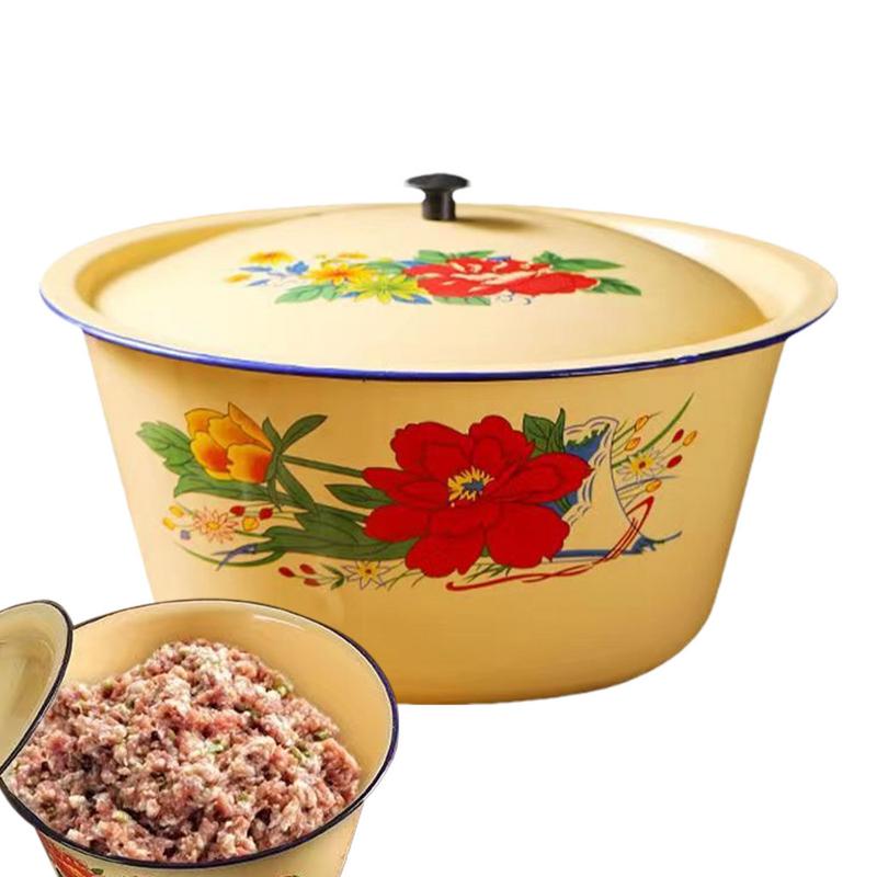 Schüssel Emaille Schüsseln Emailleware Becken Suppe Salat Servieren Vintage Topf Mischen Metall Obst Müsli Behälter Chinesisches Abendessen Deckel Popcorn