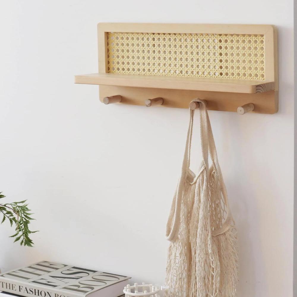 

Solid Wood Key Storage Rack Wall Mounted Wooden Wall Shelf Door Back Clothes Hook Home