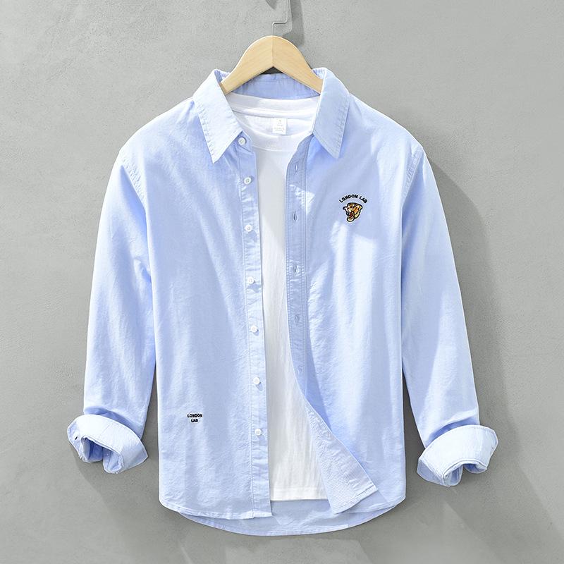 

Men s 6633 Oxford Embroidered Long-Sleeved Casual Shirt Jacket XXXL