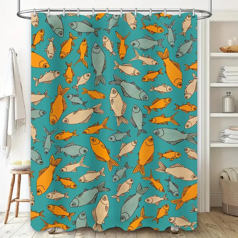 Vibrant Fish Print Shower Curtain for Home Decor Waterproof Fabric In Multiple Colors Available