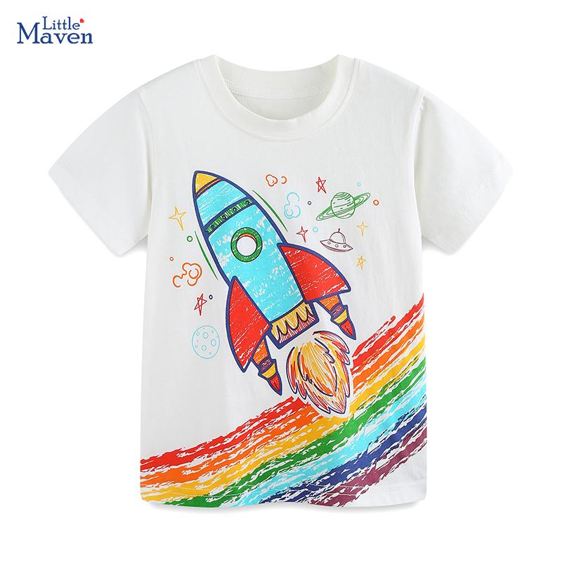 Little maven Baby Boys Children's Clothing Tops Tees 2026 Summer Cartoon Rocket Space T Shirts Teenagers t-shirts Kids Clothes