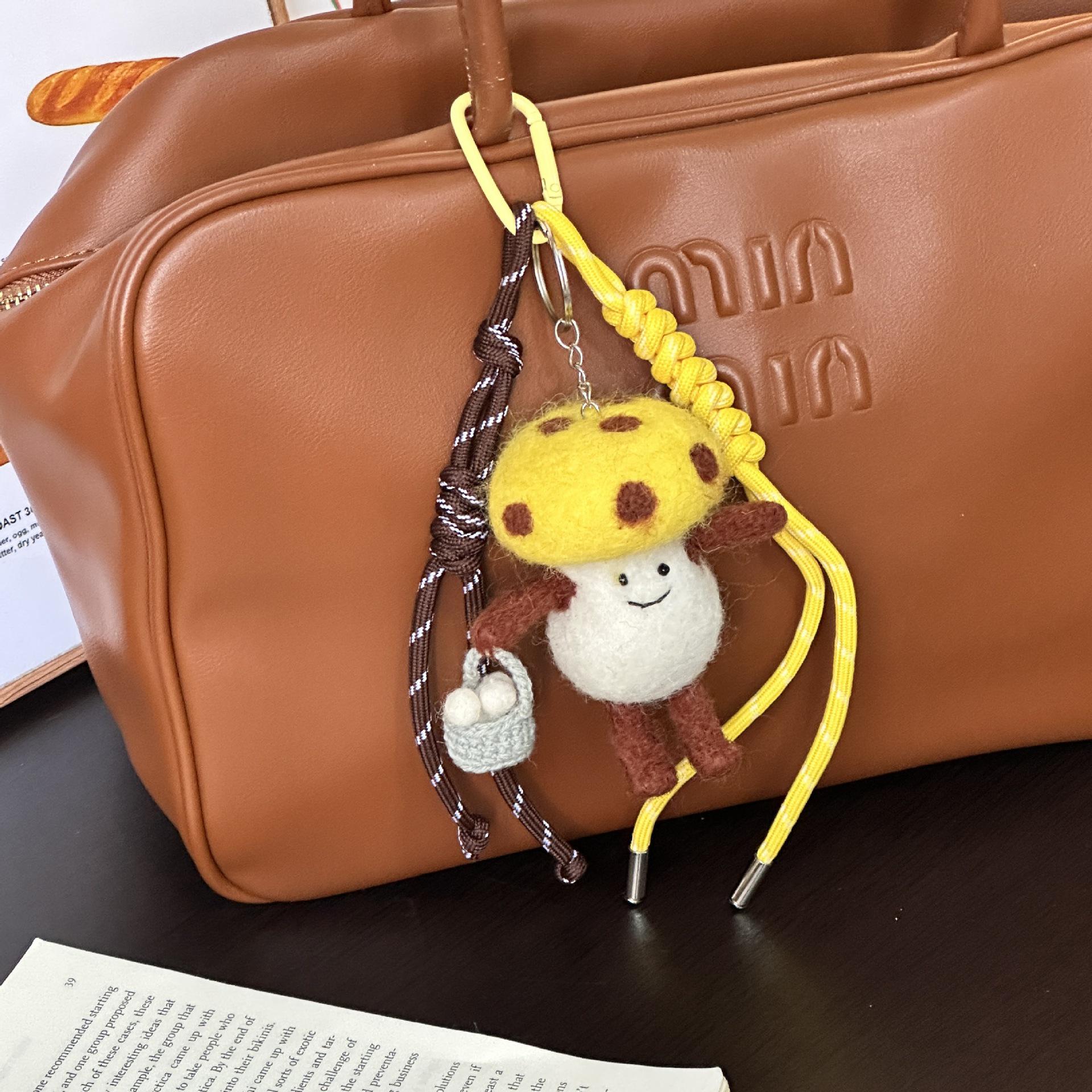 Cute Handmade Wool Felt Mushroom Keychain Bag Charm