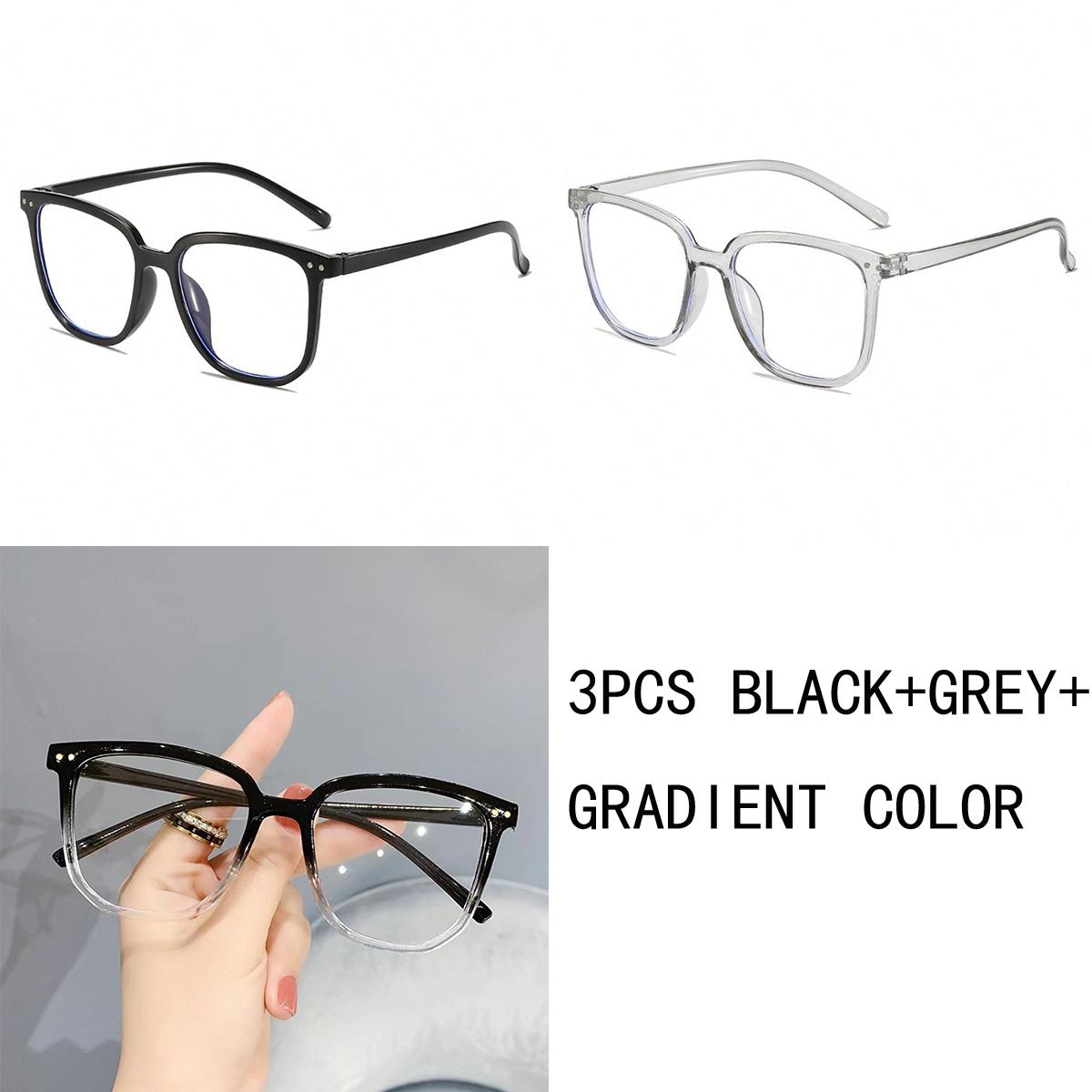 

3pcs Unisex Square Frame Blue Light Blocking Glasses For Daily Wear And Face Shape Modification