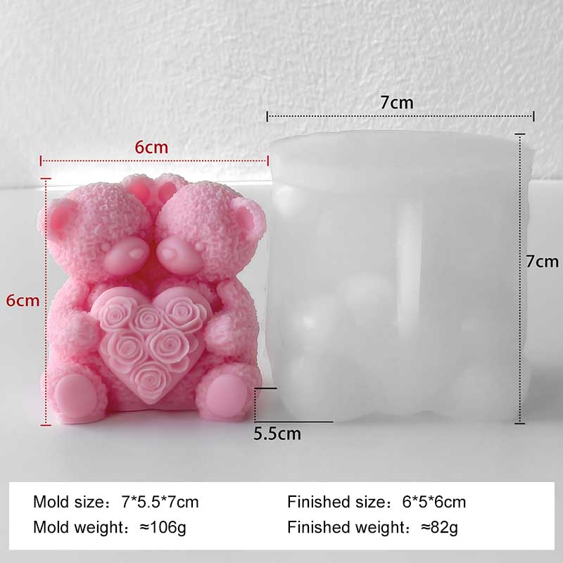 DIY Valentine's Day Rose Bear Silicone Mold Handmade Gift Scented Candle Gypsum Resin Mould Wedding Decor Candle Making Supplies