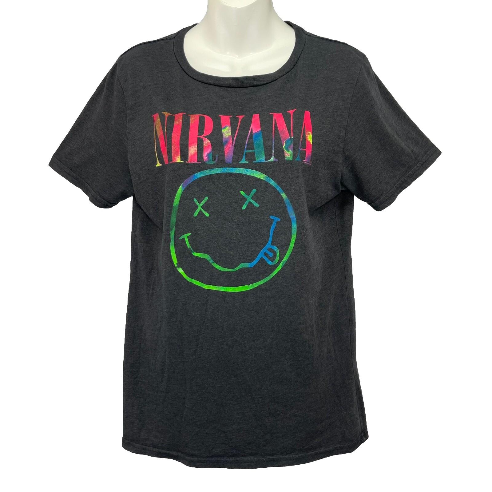 

26 Nirvana Smiley T-Shirt Women’s L Charcoal Official Cotton Blend ROCK MUSIC Unisex T-Shirt XXXXL