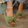 Women's Summer Wedge Thick-Soled Peep-Toe Bow Slide Sandals, Beach Casual Footwear, Available In Large Sizes.