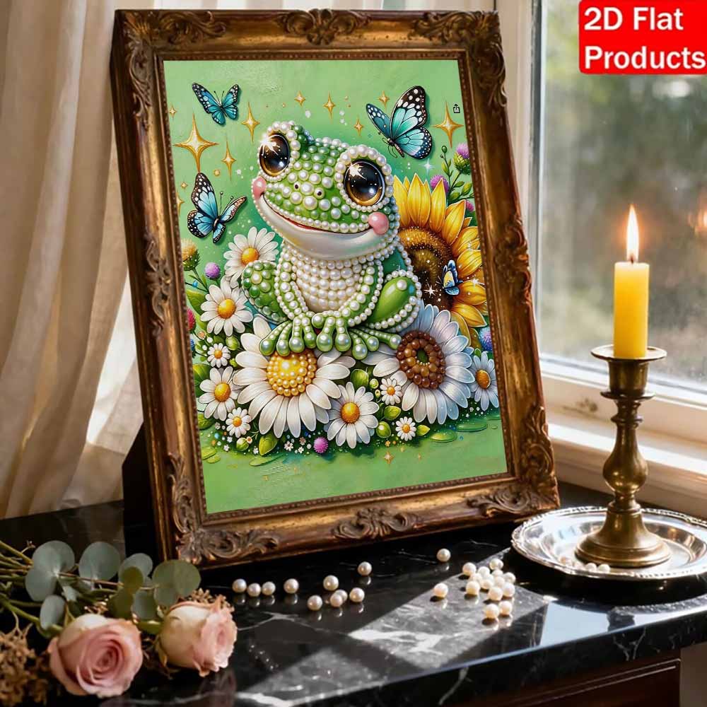 5D Little Frog Pearl Wall Art Kit 30x40cm Frameless DIY Pearl Diamond Painting Floral Gem Art for Living Room/Bedroom Home Wall Decor