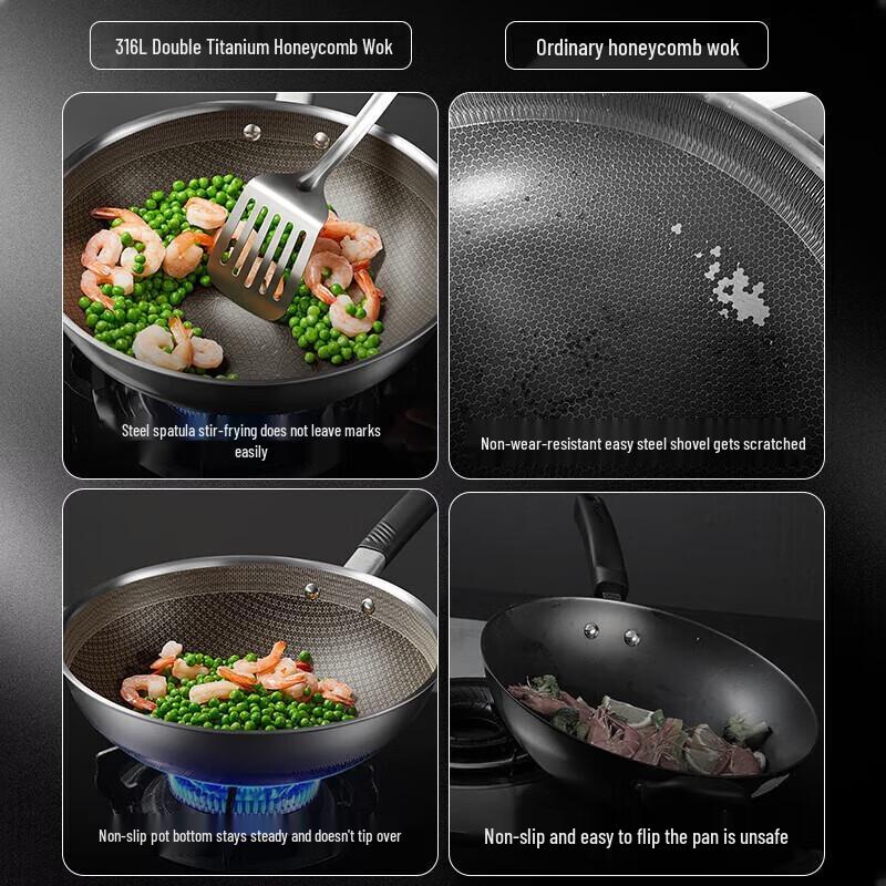 COOKER KING 316L Double Titanium Honeycomb Non-stick Wok