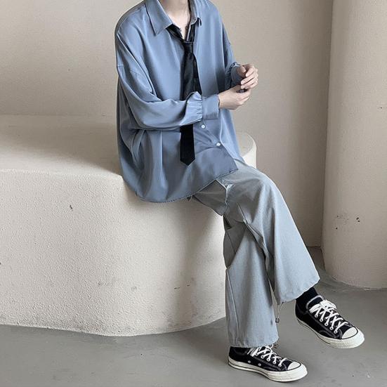 Jednořadá pánská košile s klopou a dlouhým rukávem jaro podzimní jednobarevná košile volného střihu