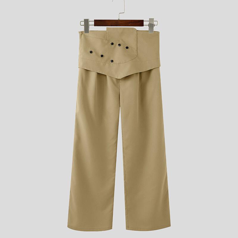 

INCERUN мужские длинные брюки с завязками на талии и молнией сбоку, повседневные широкие брюки 5XL хаки