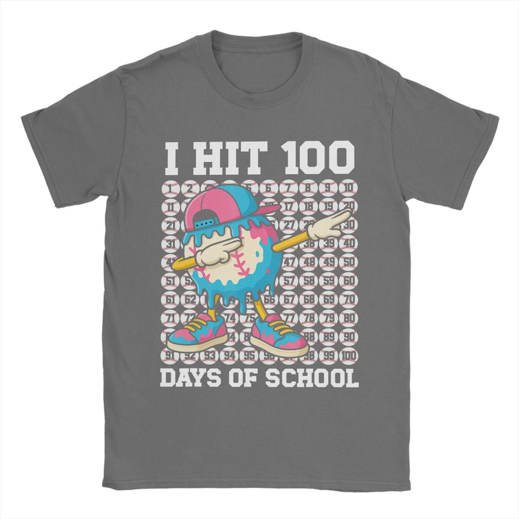 Men TShirt I Hit 100 Days of School Baseball Ice Cream Drip Cotton Tee Shirt Short Sleeve T Shirts Round Collar Tops Original