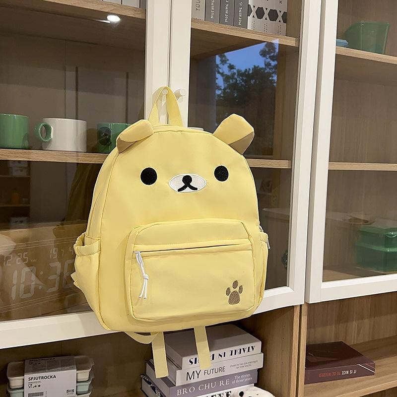 New Japanese Cute Canvas Brown Bear Backpack Versatile Elementary School Student Large Capacity Children's Cartoon School Bag