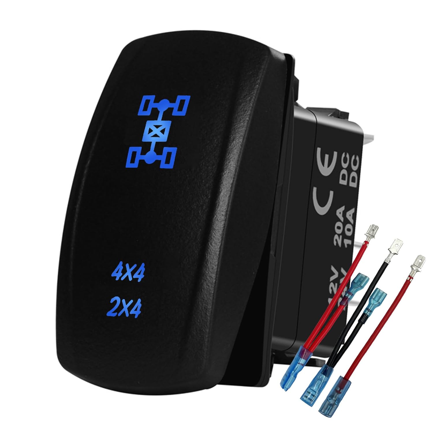 

Blue Led 4X4 2X4 Rocker Switch with Jumper Wires 5P On Off SPST Toggle Switch for Car Truck RZR UTV ATV Off Road Vehicle 12V/20A 24V/10A