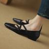 Autumn Square Head Shallow Mouth Single Shoes Women's New One-word Winding Belt Mary Jane Shoes Soft Leather Soft Sole Ballet Shoes
