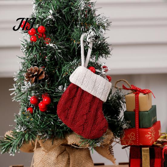Xmas Tree Hanging Ornaments Christmas Tableware Holder, Knitted Stockings Spoon Knife Fork Mini Bag for Fireplace, Tree, Holiday Party Dinner