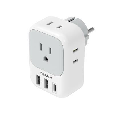 TESSAN Conversion Korea SE Outlet 4 AC 1 2 Compatible with Spain Europe and Other Countries Plug, Type, Converter, Inlets, USB-C Port, USB-A Ports,