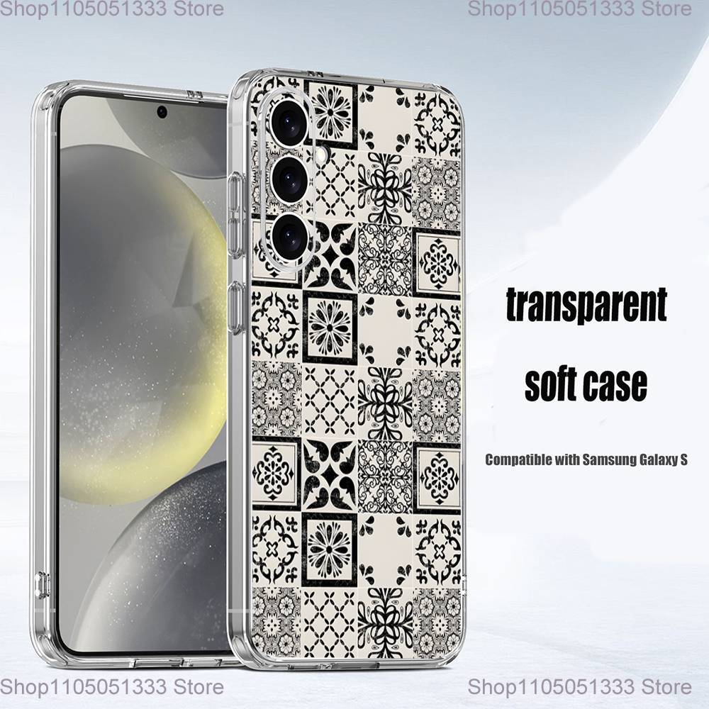 M-Moroccan Tile Phone Case For Samsung S24,30,21,22,23,20 FE,lite,PIus,Ultra,5G,Note,9,10 Transparent Cover
