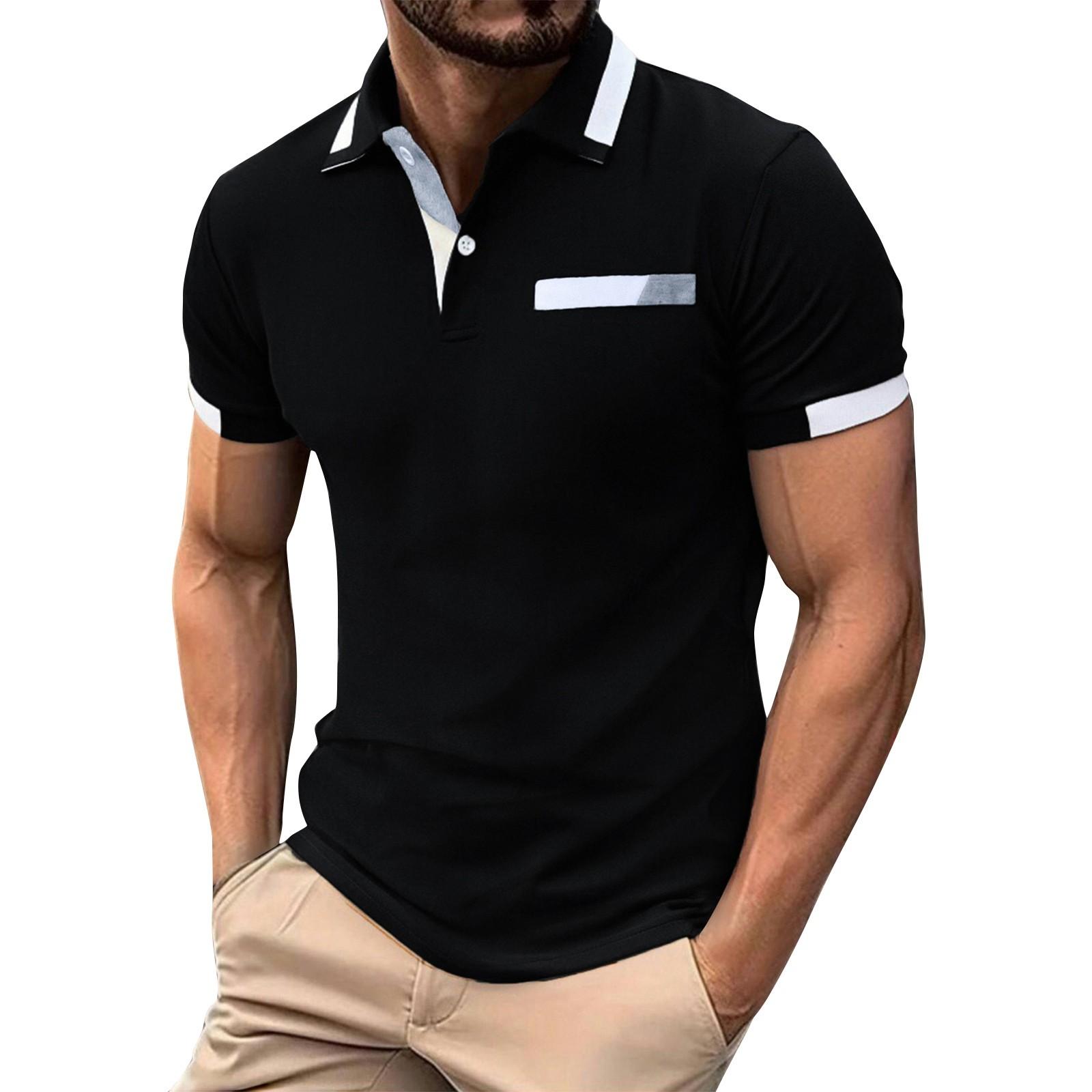 

Мужская однотонная рубашка с коротким рукавом и полосками на пуговицах, мужская повседневная модная рубашка XL чёрный