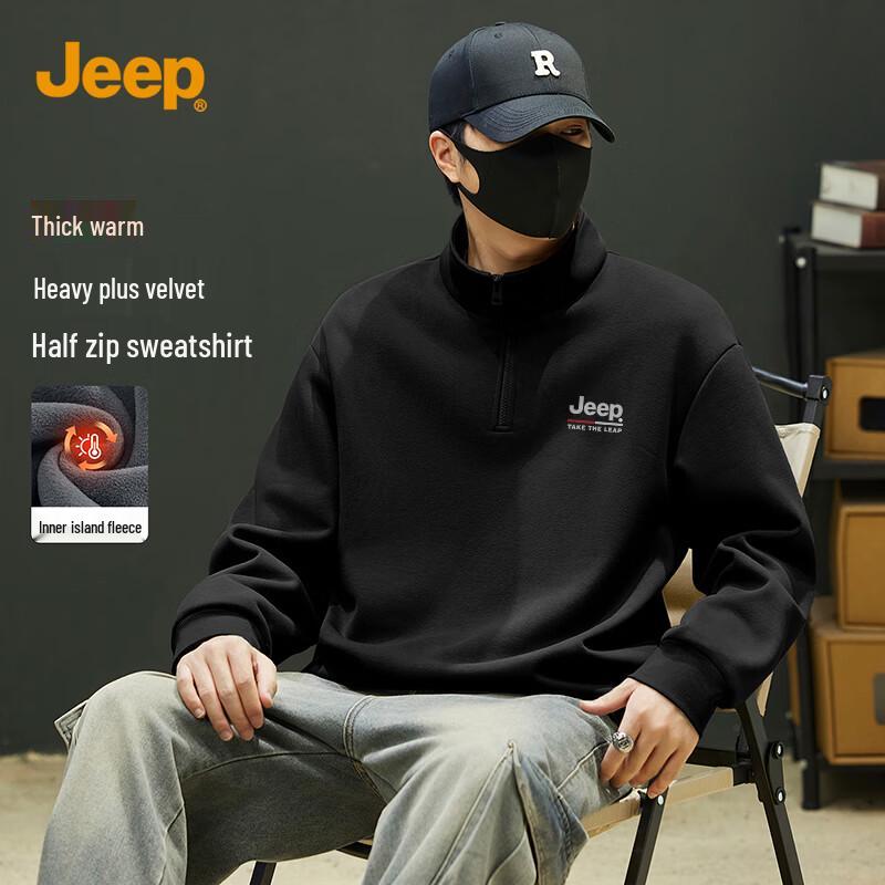 JEEP Men s Fleece-Lined Stand Collar Sweatshirt M