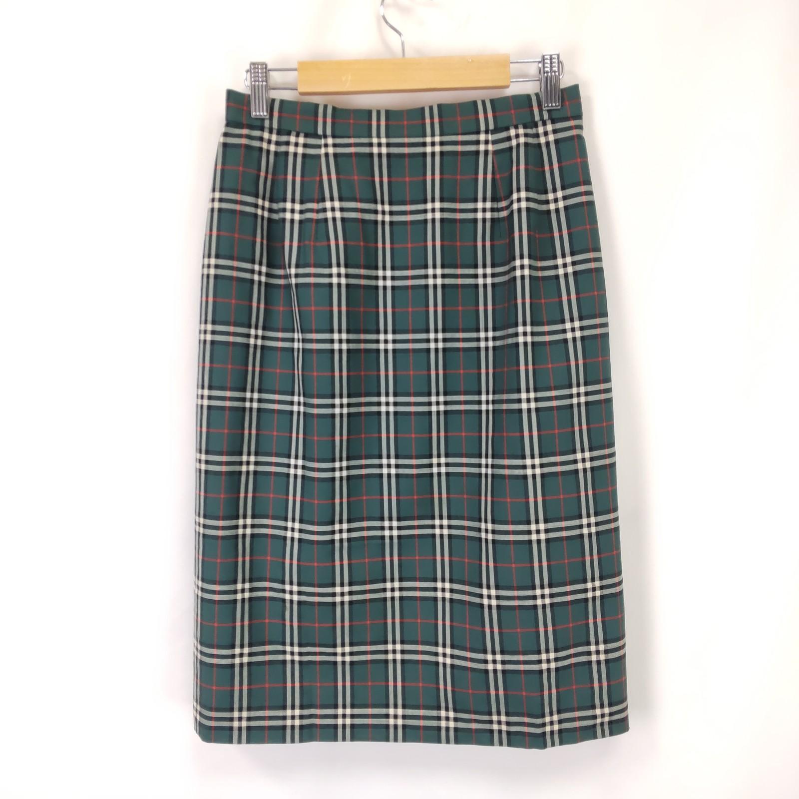 

80s-90s Vintage Burberrys tight skirt knee length 9 M dark green check(USED)