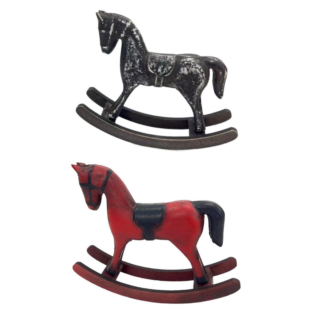 Wooden Rocking Horse Figurine Tabletop Ornament for Cabinet Entrance Bedroom