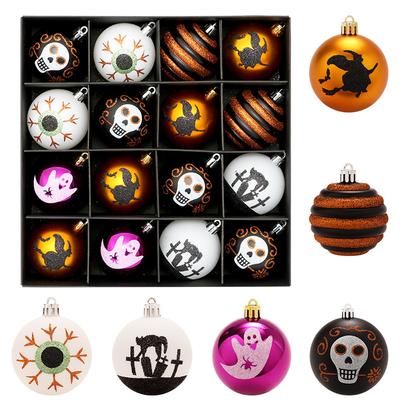 Décorations d'Halloween, 16 pièces/ensemble, Fantômes peints, Squelettes, Boules en plastique, Ornements de vacances, Pendentifs de fête fantôme