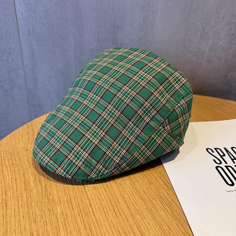 Checkered Vintage Pattern Beret Hat With Breathable Cotton For Women Fashion