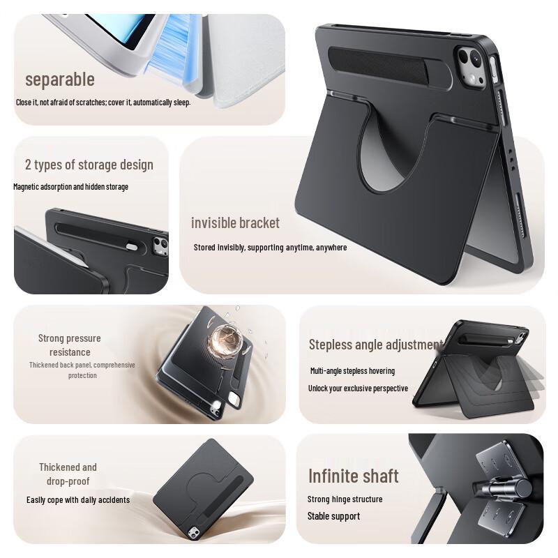 Houhou Detachable Stand iPad Protective Case with Dual Pen Slot