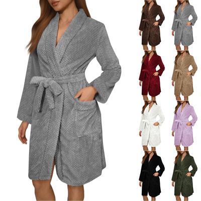 Women's Solid-Color Long-Sleeve Autumn/Winter Warm Bathrobe Plush Homewear Robe Homewear Set