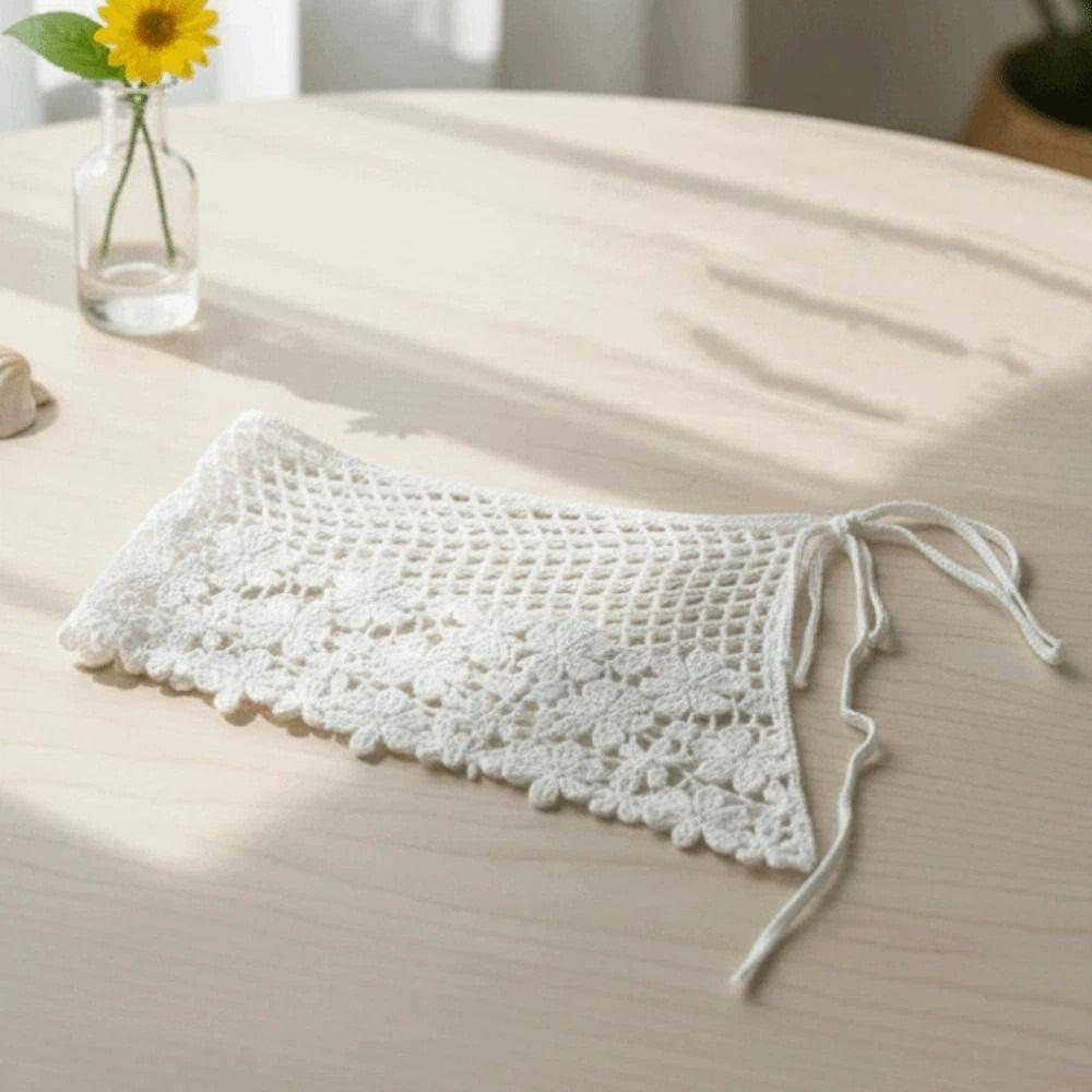 Elegant Crochet Flower Butt Curtain Embroidered Waistband Shoulders Fake Collar Women