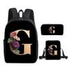 Fashion Novelty Flower letters A-Z 3D Print 3pcs/Set pupil School Bags Laptop Daypack Backpack Inclined shoulder bag Pencil Case
