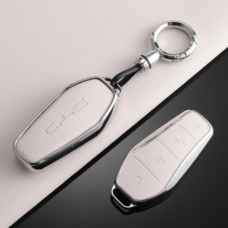BYD Han EV TPU Leder Schlüsseletui für Seagull, Song Plus/Pro - Vollumschließende Schutzhülle mit Schnalle