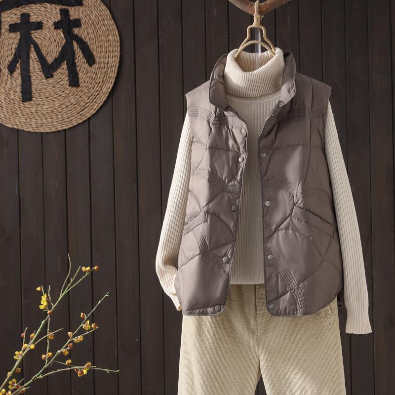 Autumn and Winter Auspicious Cloud White Duck Down Light and Warm Down Vest Women's Stand-up Collar Loose Sleeveless Short Coat