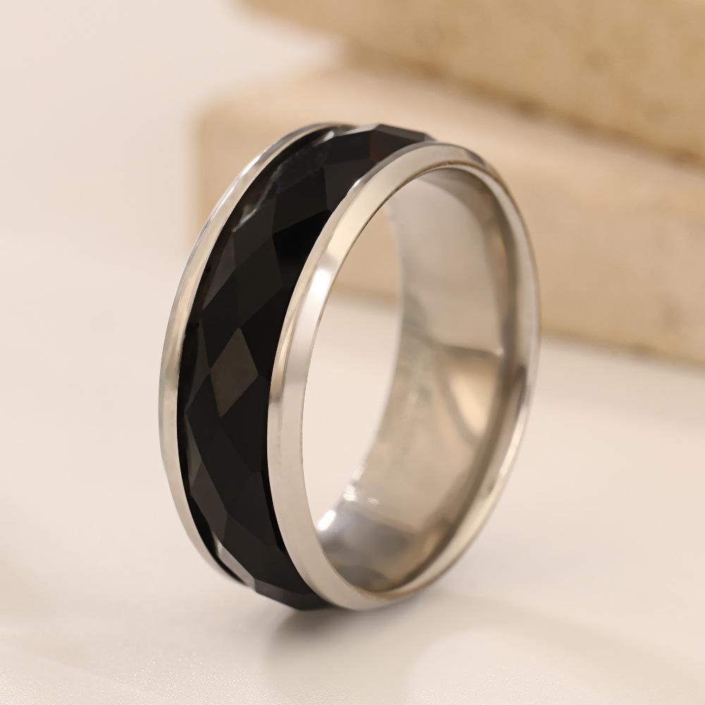S/6mm/8mm Wide Ring Men Women Stainless Steel Black Crystal Minimalist Trendy Rings Couple Jewelry Wedding Band