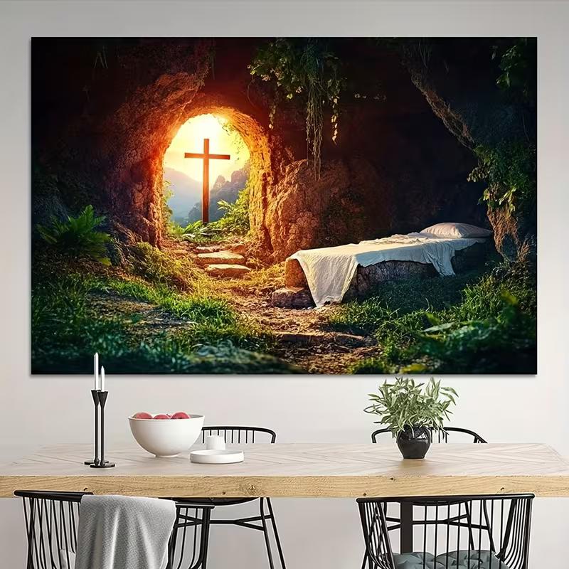 2D Christian Resurrection Backdrop, Empty Tomb with Cross Photography Background