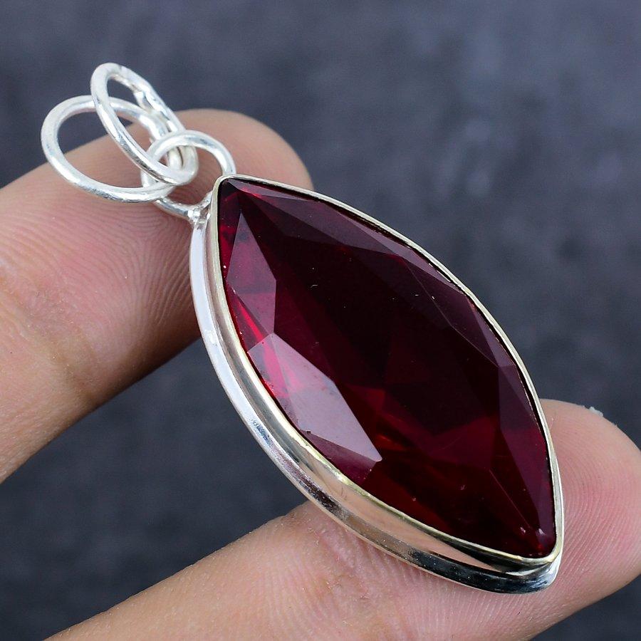 Natural Garnet Gemstone Handmade 925 Sterling Silver Jewelry Pendant 2.09" J4T38