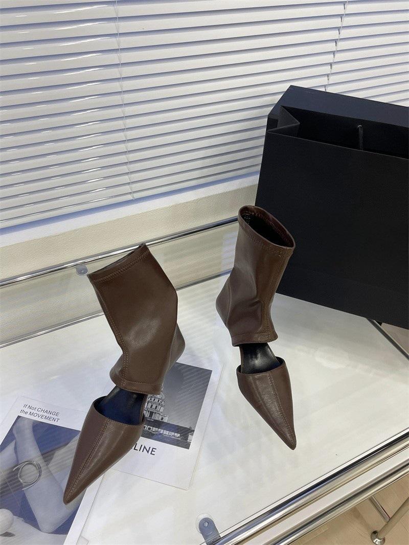 

Нішеві європейські та американські стиль гарячі сексуальні гостроносі короткі підбори порожнисті прохолодні чоботи еластичні короткі чоботи літні тонкі жіночі туфлі 38 коричневий