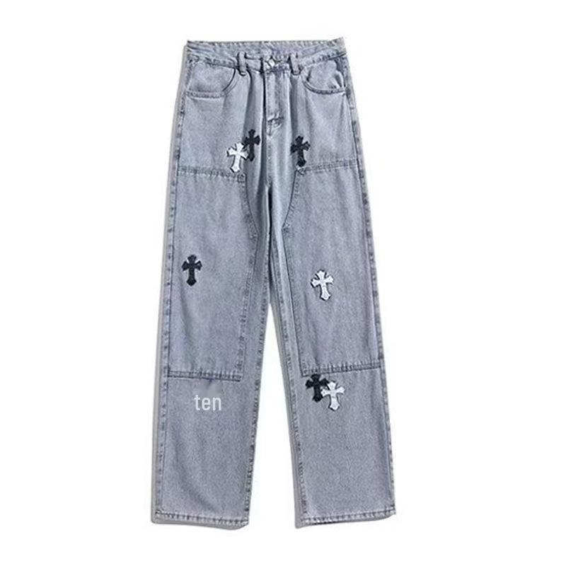 Men's Hong Kong Style Wide-Leg Straight Jeans - Trendy Casual Trousers