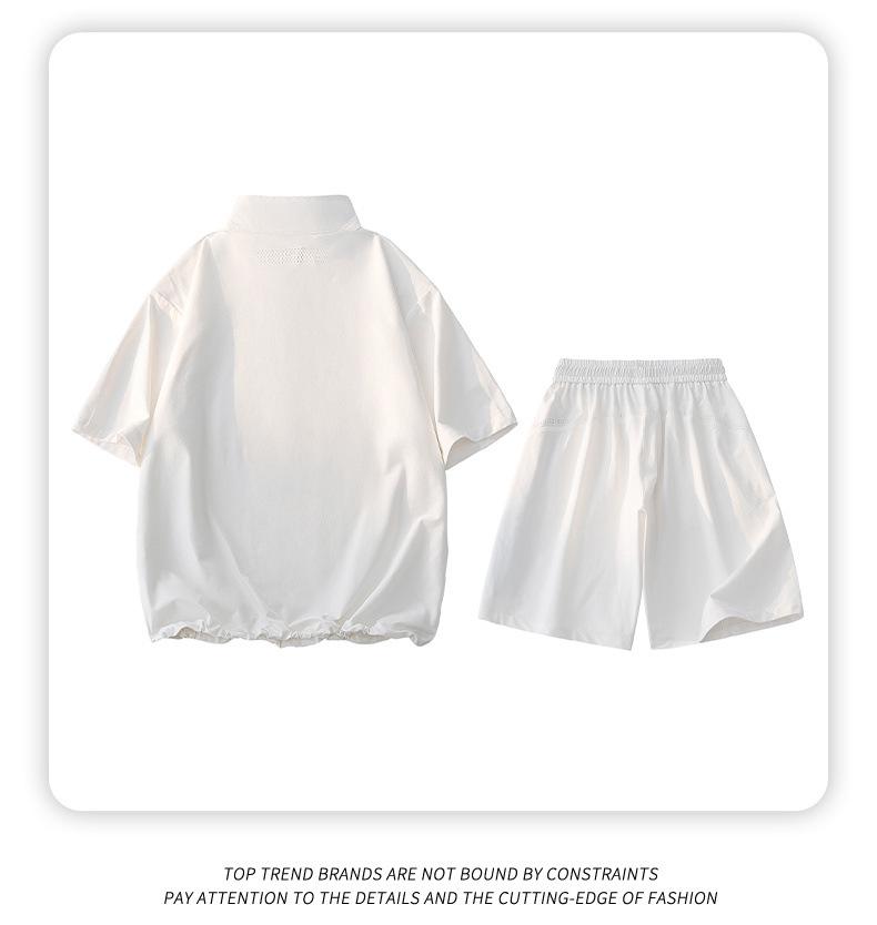 Plus Size Ice Silk Quick-Dry Outdoor Sports Set: Short Sleeve Half-Zip T-Shirt & Breathable Shorts
