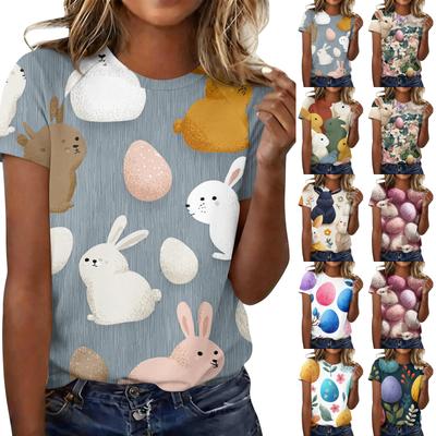 Women's Fashionable Casual Short-Sleeved Raglan Sleeve Easter Print T-Shirt Top