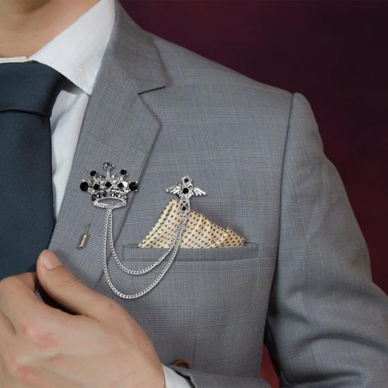 Men Suit Coat Brooch Rhinestone Crown Brooch Tassel Lapel Pin Badge Formal Occasion Business Corsage Clothes Jewelry